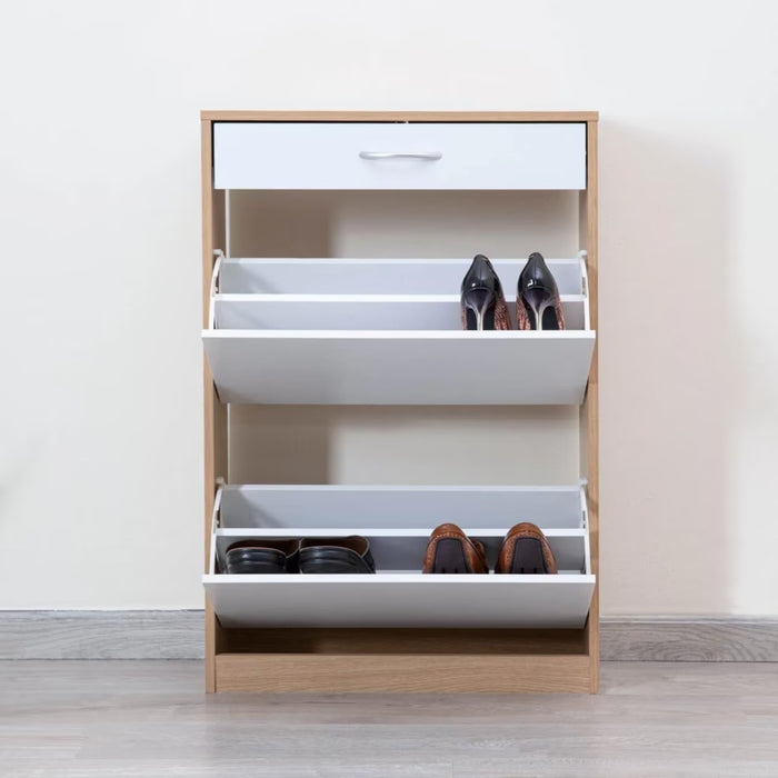 Zimtown Shoe Rack 12 Pairs With 3 Drawer - White Natural