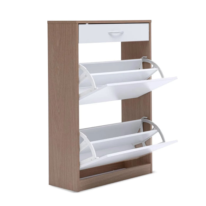 Zimtown Shoe Rack 12 Pairs With 3 Drawer - White Natural