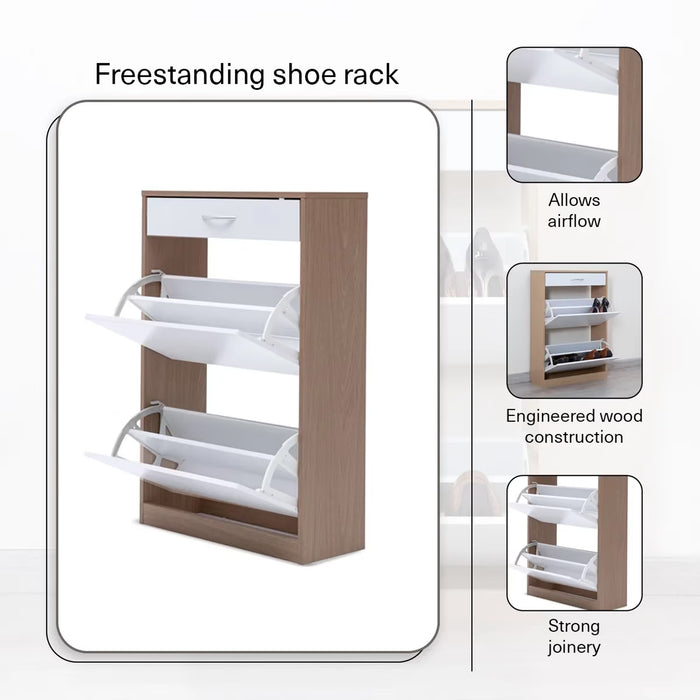 Zimtown Shoe Rack 12 Pairs With 3 Drawer - White Natural