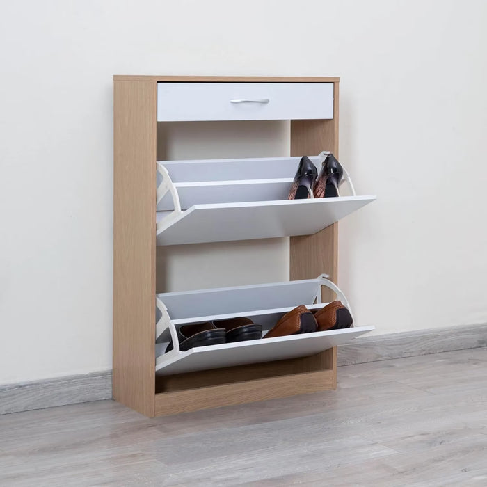 Zimtown Shoe Rack 12 Pairs With 3 Drawer - White Natural