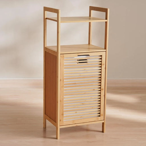 Zora 2 Tier Bamboo Shelf With Laundry Hamper 40X30X95Cm-Natural PAN HOME
