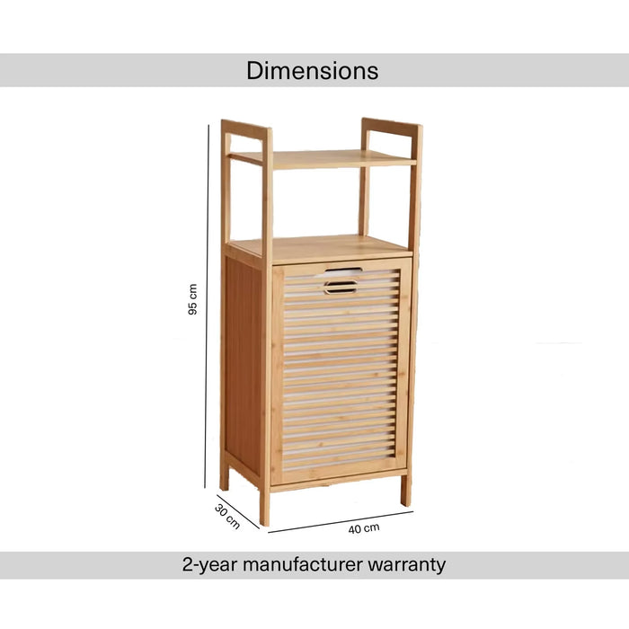 Zora 2 Tier Bamboo Shelf With Laundry Hamper 40X30X95Cm-Natural