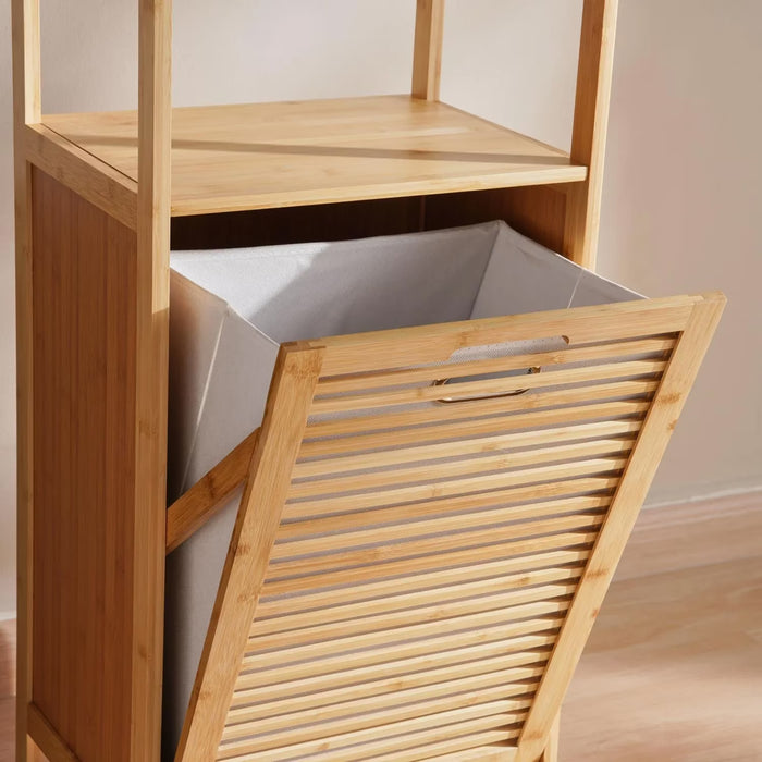 Zora 2 Tier Bamboo Shelf With Laundry Hamper 40X30X95Cm-Natural