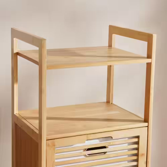 Zora 2 Tier Bamboo Shelf With Laundry Hamper 40X30X95Cm-Natural