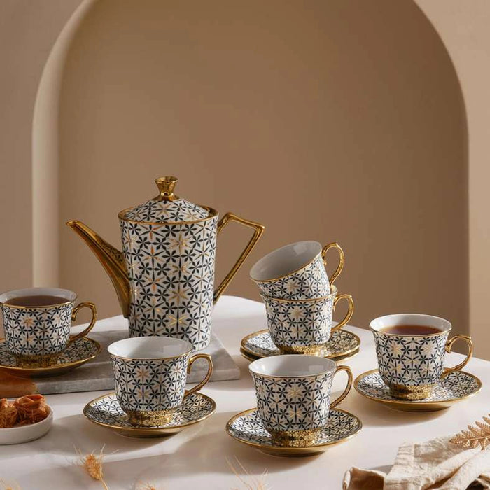 Zuri 13-Piece Tea Set - Pot 1.2L + Cup 220Ml -White Blue
