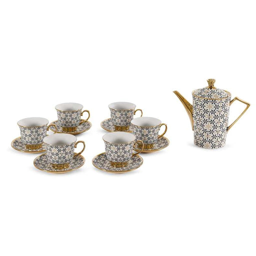 Zuri 13-Piece Tea Set - Pot 1.2L + Cup 220Ml -White Blue PAN HOME