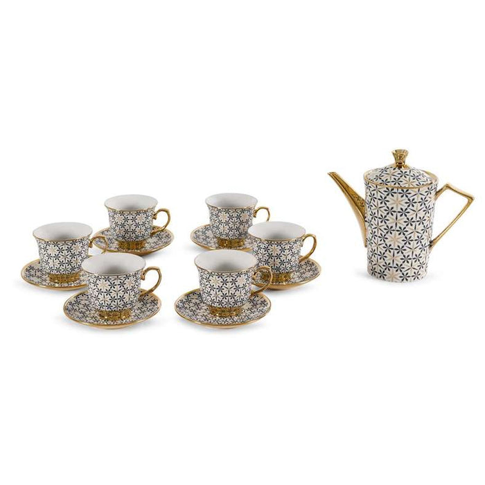 Zuri 13-Piece Tea Set - Pot 1.2L + Cup 220Ml -White Blue