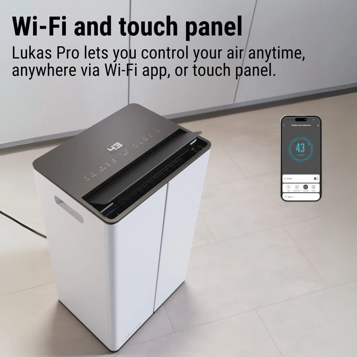 Stadler Form 50L Lukas Pro Dehumidifier and Air Purifier, 24 Hours Dehumidification, for Large Rooms up to 175 m², Auto Mode, Air Purification Mode, HEPA Filter, WiFi, Quiet, 5 Years Warranty