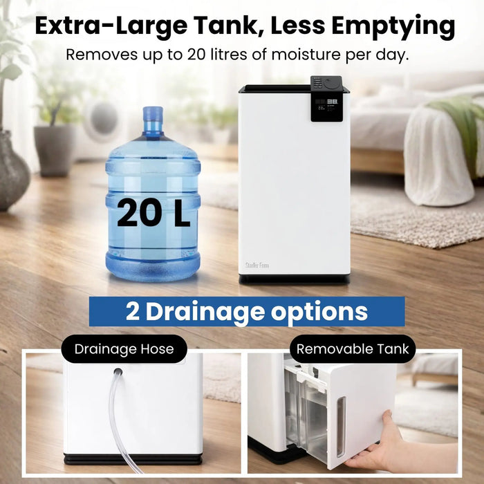 Stadler Form Albert Dehumidifier 20L, Smart Humidity Sensor, 24 Hours Dehumidification for Large Rooms up to 70m², Mold Prevention, Effective Air Distribution, Auto Mode, Very Quiet, 2 Years Warranty