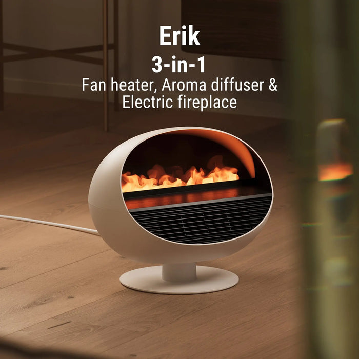 Stadler Form Erik Fan Heater Aroma Diffuser & Electric Fireplace 3-in-1 Swiss Design Fireplace Effect 4 Colours Led Remote Control Efficient Temperature Control White 2 Years Warranty + Local Support
