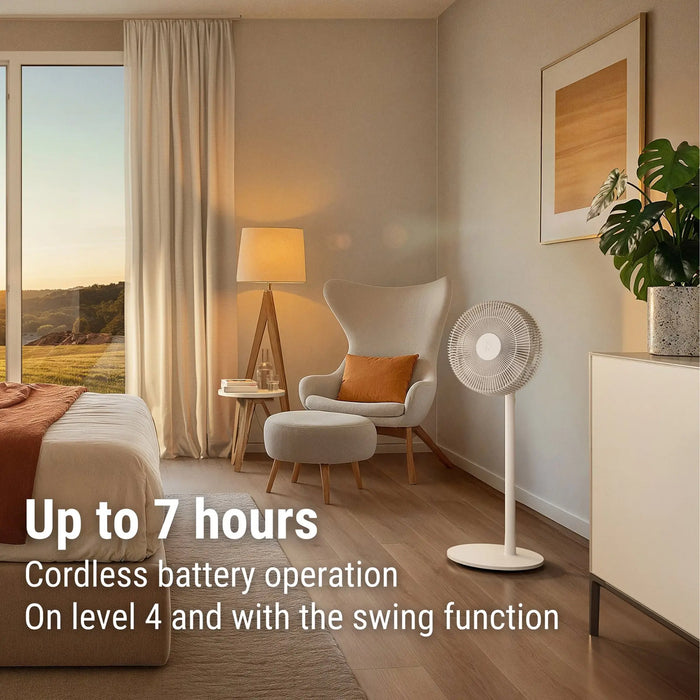 Stadler Form Finn Mobile Swiss Design Floor & Table Fan, White– Remote Control, 8 Speeds, 1-8H Timer, Swivel Function, Up to 7H Cordless Battery, Quiet, 2-Year Warranty + Local Support