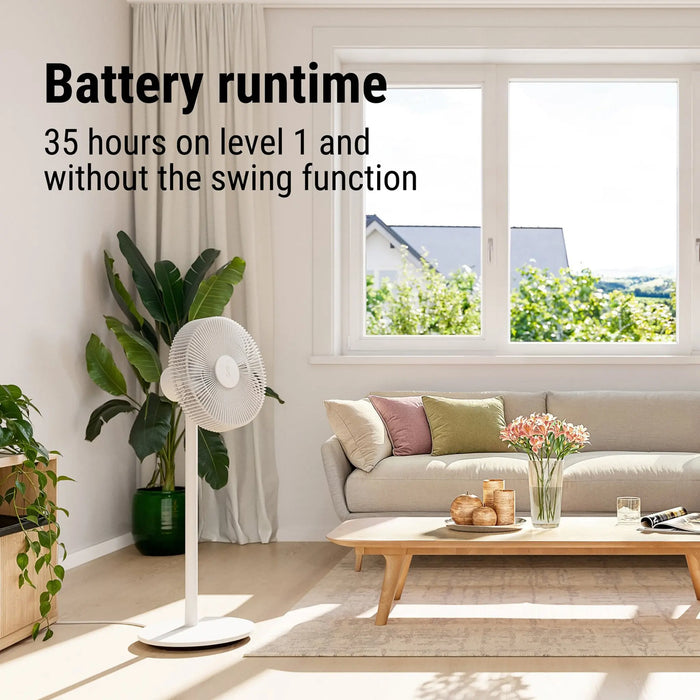 Stadler Form Finn Mobile Swiss Design Floor & Table Fan, White– Remote Control, 8 Speeds, 1-8H Timer, Swivel Function, Up to 7H Cordless Battery, Quiet, 2-Year Warranty + Local Support