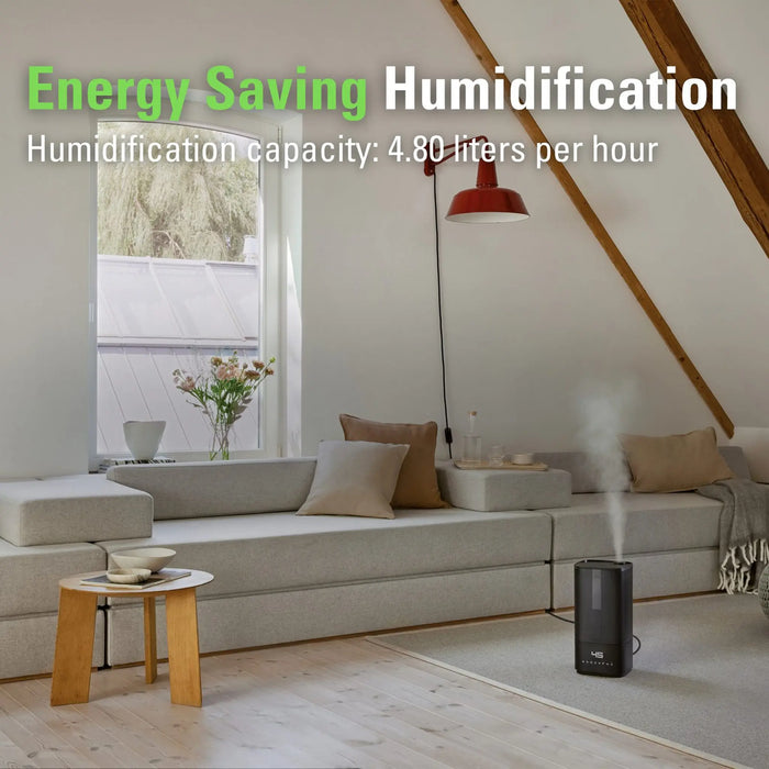 Stadler Form Humidifier Oliver, Large Rooms up to 60 m² Quiet, Small, Powerful, Room Humidifier, 6 Levels, Auto Mode LEDs Switchable Integrated UV lamp, Germ-free Mist, Black