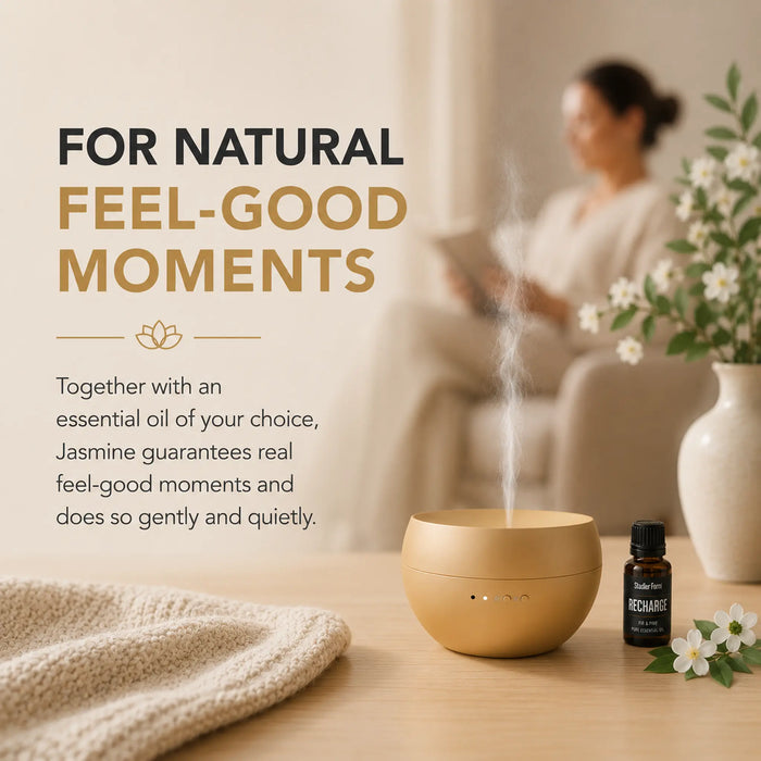 Stadler Form Jasmine Swiss Design Aroma Diffuser Gold Finish – Ultrasonic Mist, Limited Edition, Interval Mode, Up to 24H Runtime, Auto Shut-Off, 2-Year Warranty + Local Support