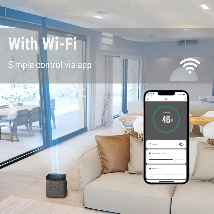 Stadler Form Karl Swiss Design Smart Humidifier for Rooms up to 100m² 4 Liter Water Tank WiFi App Control Low Power Use Top Fill 4 Humidity Levels Silent-Operation 2-Year Warranty + Local Support