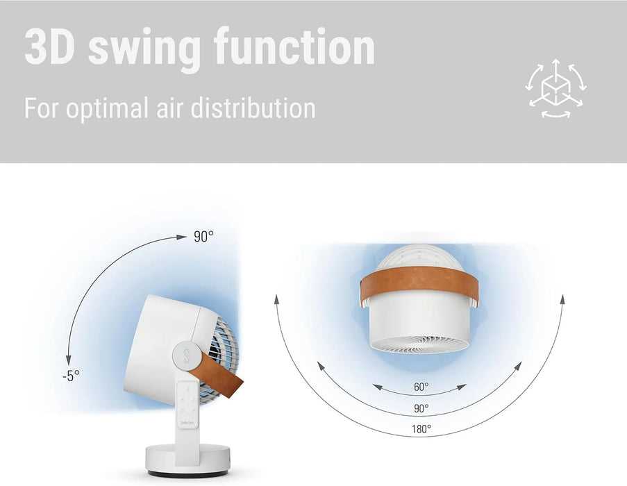 Stadler Form Leo Swiss Design 3D Air Circulator Fan, White – Horizontal & Vertical Oscillation, 8m Wind Reach, Magnetic Remote Holder, Powerful & Quiet, 2-Year Warranty + Local Support