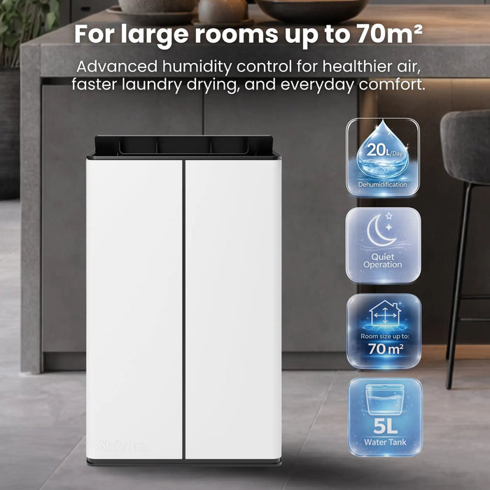 Stadler Form Lukas Dehumidifier 20L, Auto Mode, 24 Hours Dehumidification for Large Rooms up to 70 m², Optional Air Purification, WiFi Control, Quick Laundry Drying Mode, Silent, 2 Years Warranty