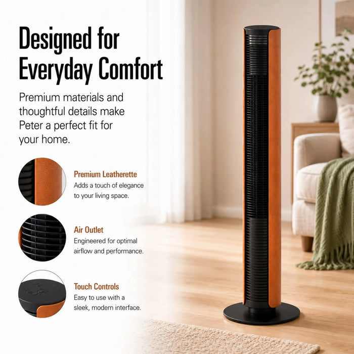 Stadler Form Peter Leatherette Swiss Design Column Fan Timer, Oscillation, Remote Control 6 Speed Levels Leatherette, Low Energy Consumption, 2-Year Warranty by Manufacturer + Local Support