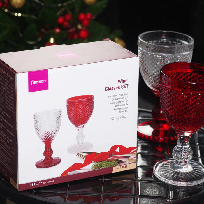 Red Wine 280ml by Fissman Drinkware Glass Set, Universal Glass,Classic Stemware Set,Perfect for,Wedding, Christmas, Dinner Date, Romantic Occcasion, Birthday And Party (Red+WhiteCombo) Fissman