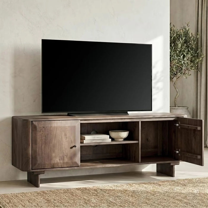 Rizoel Tv Unit Up To 70 Inches With 2 Door Solid Wood - Dark Oak Pan Home