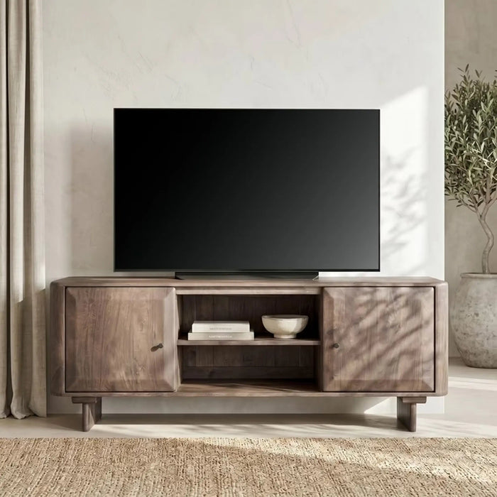 Rizoel Tv Unit Up To 70 Inches With 2 Door Solid Wood - Dark Oak Pan Home