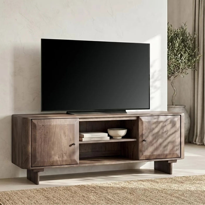 Rizoel Tv Unit Up To 70 Inches With 2 Door Solid Wood - Dark Oak Pan Home