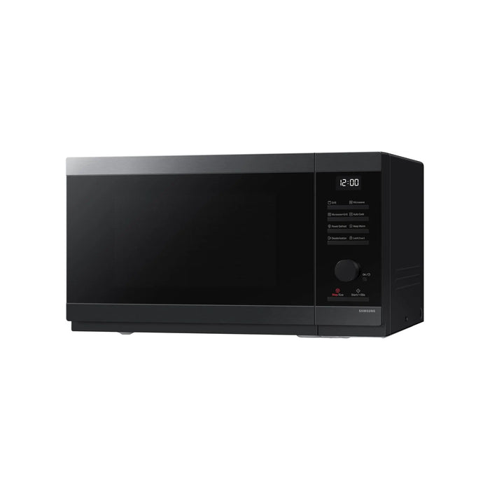 Black microwave oven on a white background