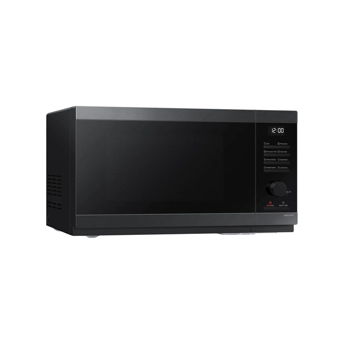 sleek Black samsung microwave oven on a white background