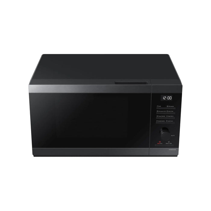 Black microwave oven on a white background