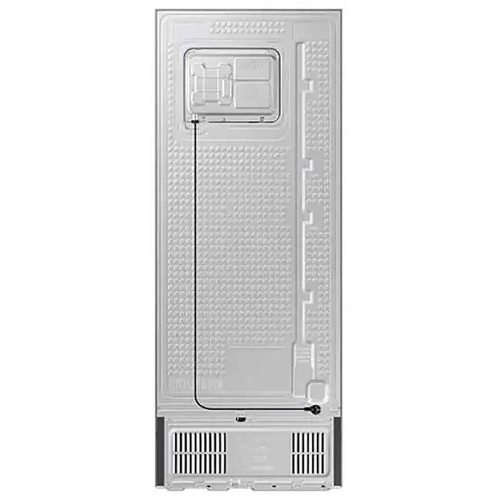 Back view of a refrigerator on a white background