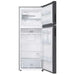 Open refrigerator with interior shelves on a white background