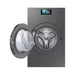 Gray front-loading washing machine with open door on a white background