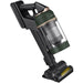 Handheld vacuum cleaner with black and green design on a white background