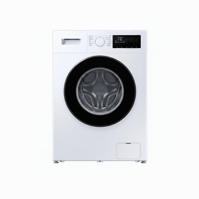 White washing machine with 24-hour delivery and installation text on a white background