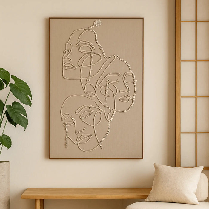 3D Abstract Face Line Wall Art with Pearl Detailing