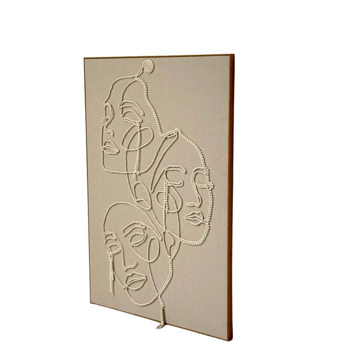 3D Abstract Face Line Wall Art with Pearl Detailing