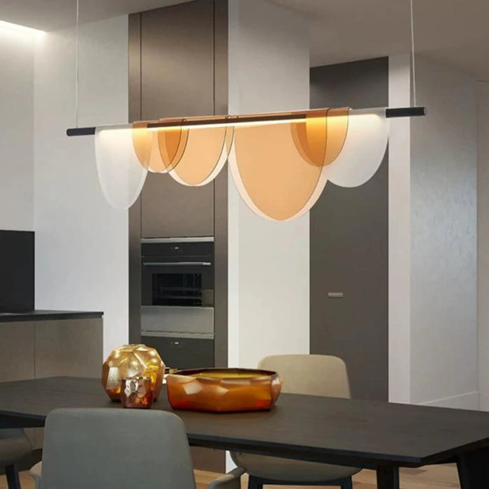 Amber Wave Linear LED Pendant Light – Modern Matte Black & Acrylic Design