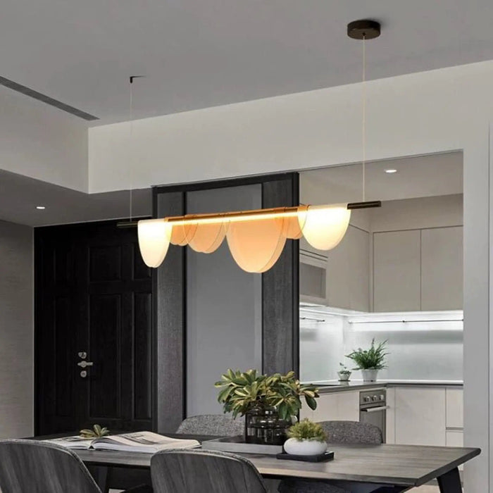 Amber Wave Linear LED Pendant Light – Modern Matte Black & Acrylic Design