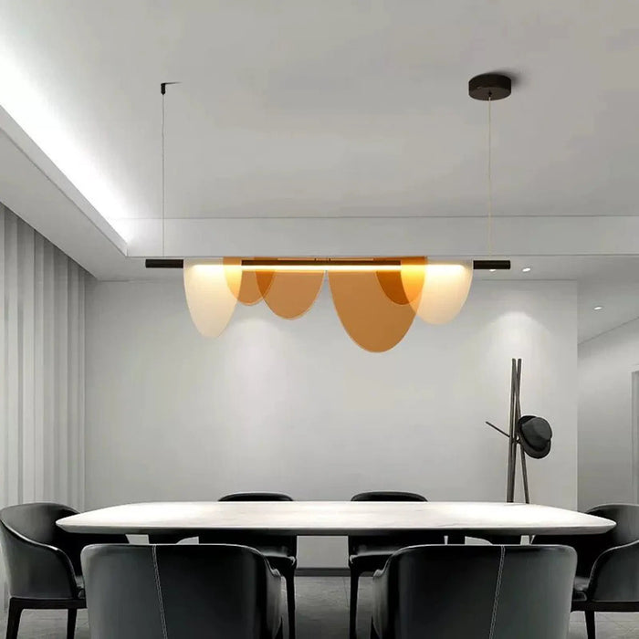 Amber Wave Linear LED Pendant Light – Modern Matte Black & Acrylic Design