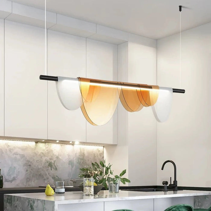 Amber Wave Linear LED Pendant Light – Modern Matte Black & Acrylic Design