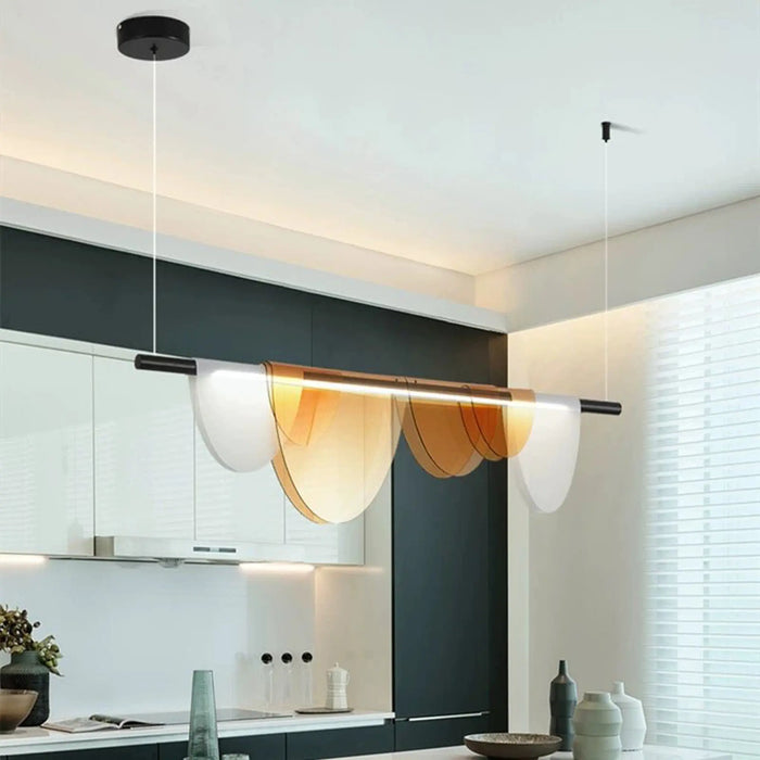 Amber Wave Linear LED Pendant Light – Modern Matte Black & Acrylic Design