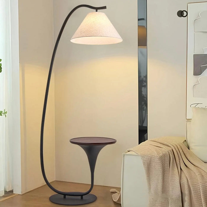 Arc Side Table Floor Lamp with Fabric Shade