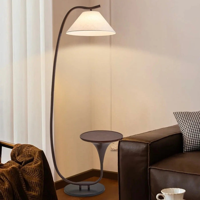 Arc Side Table Floor Lamp with Fabric Shade