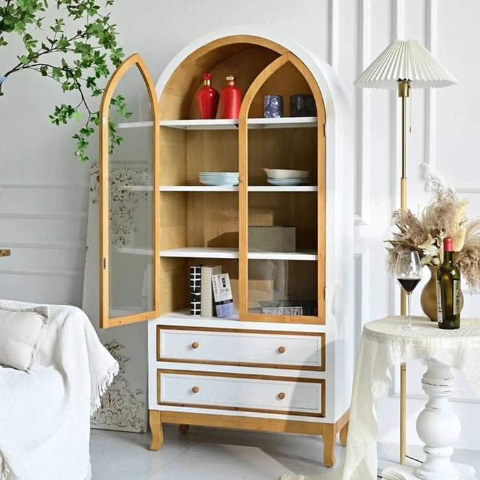 Arched Glass Display Cabinet – Elegant Wooden Storage Unit