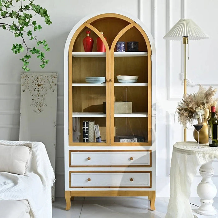 Arched Glass Display Cabinet – Elegant Wooden Storage Unit