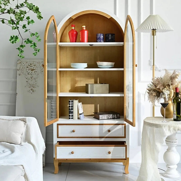 Arched Glass Display Cabinet – Elegant Wooden Storage Unit