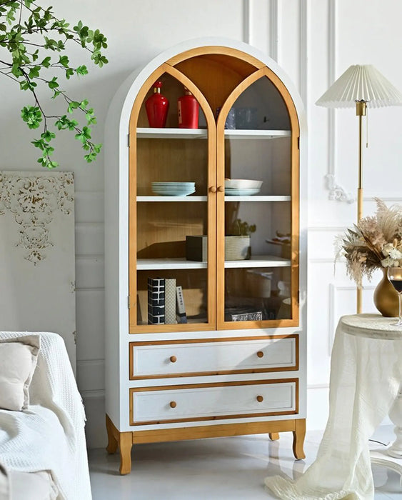 Arched Glass Display Cabinet – Elegant Wooden Storage Unit