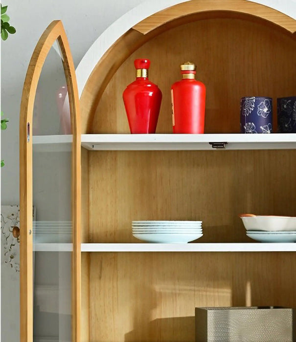 Arched Glass Display Cabinet – Elegant Wooden Storage Unit