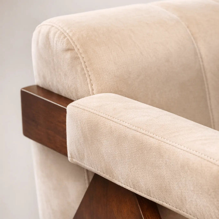 Auro Sculpted Accent Chair – Solid Wood & Soft Beige Upholstery