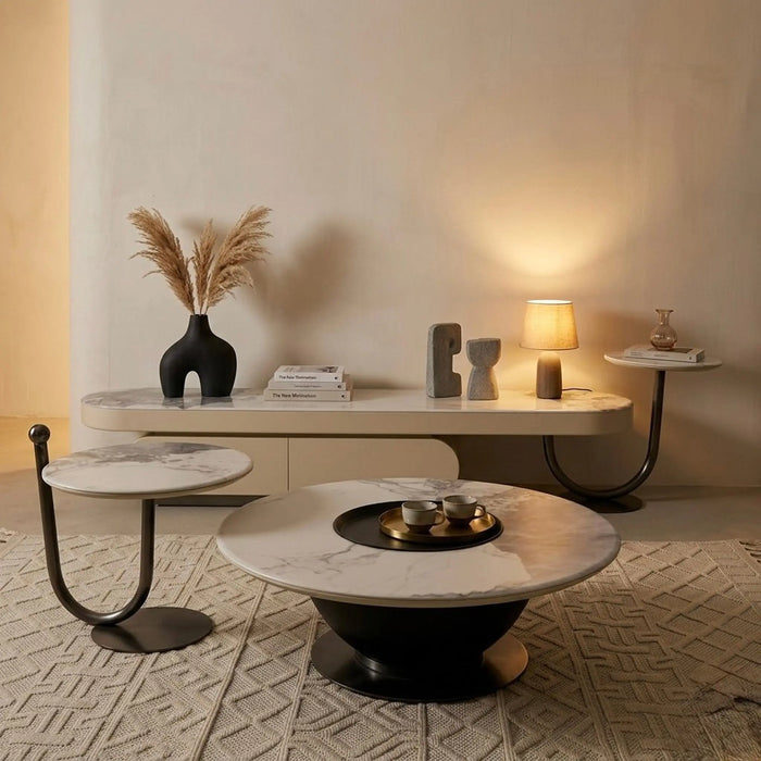 Belato Table Set – TV Table & Coffee Table with Modern Marble Finish